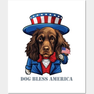 Funny 4th of July Boykin Spaniel Dog Bless America Posters and Art